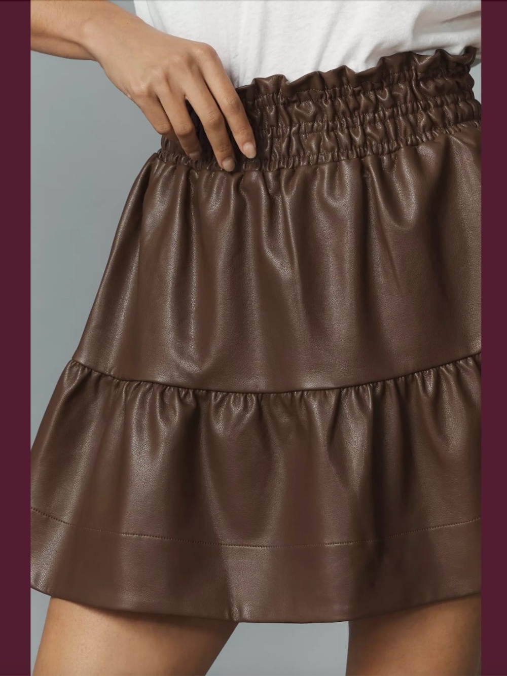 $120 NWT Anthropologie The Somerset Mini Skirt Faux Leather Edition Brown - Picture 3 of 16